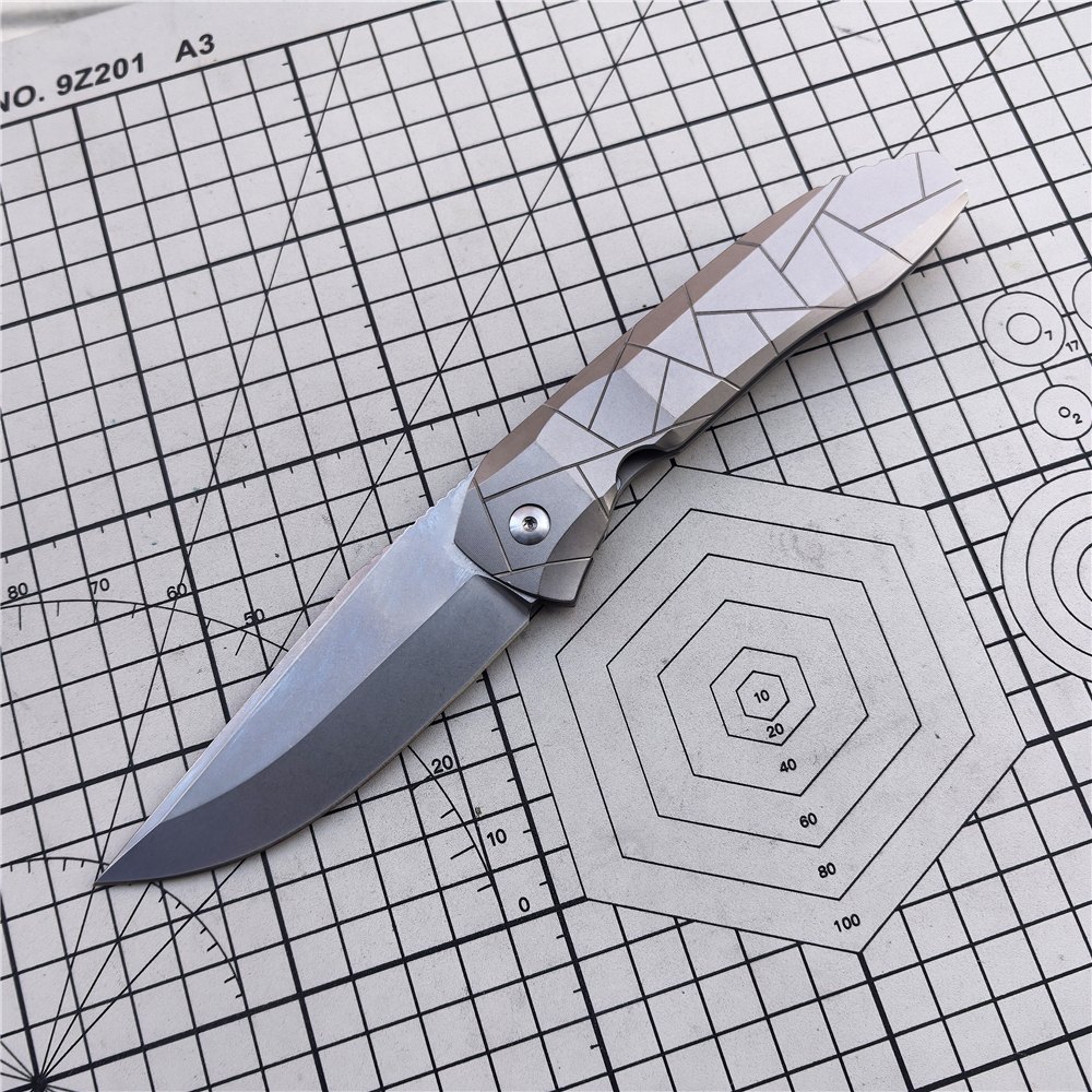 Pocket Folding Knife Tag S90V Blade Titanium Alloy Handle Camping Outdoor Survival Fishing Hunting Knife Hiking EDC Defense Tool — Titanium EDC, Titanium handle