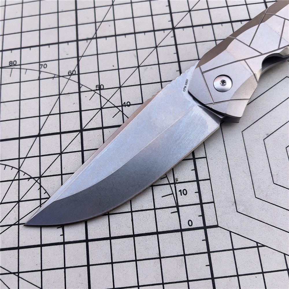 Pocket Folding Knife Tag S90V Blade Titanium Alloy Handle Camping Outdoor Survival Fishing Hunting Knife Hiking EDC Defense Tool — Titanium EDC, Titanium handle — capture 3