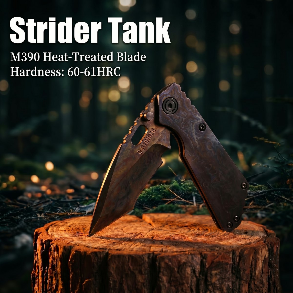 Strider Tank M390 Heat-Treated Folding Knife 61-62HRC High Hardness Outdoor Camping Survival Tool EDC Pocket Knife for Hikin — Folding Knives, Premium steel — capture 2