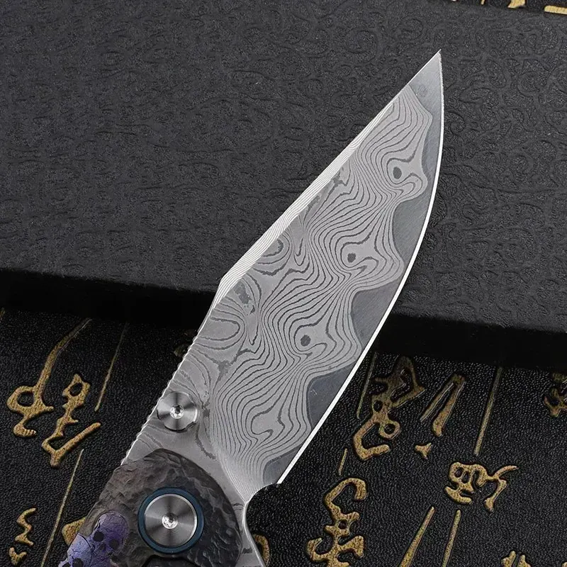 VG-10 Carved Folding Knife — Damascus, VG-10 steel VG-10 Carved Folding Knife — Damascus, VG-10 steel