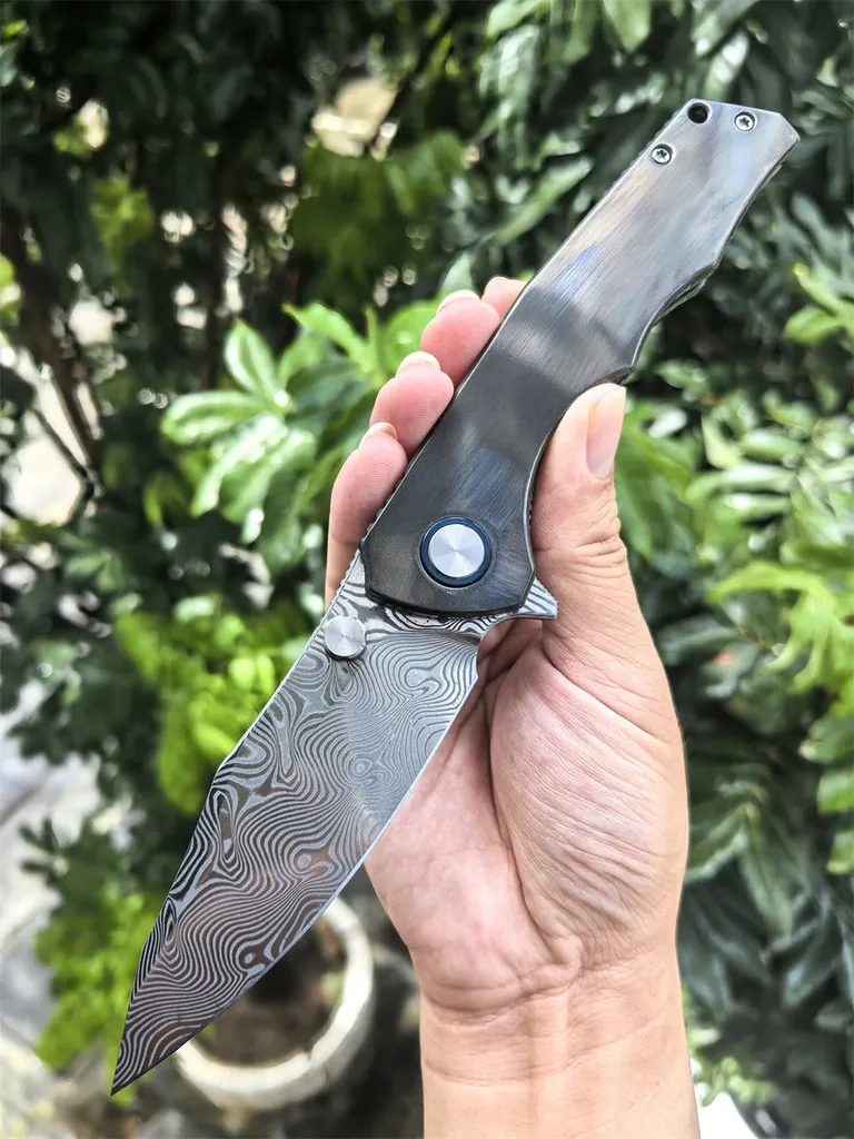 Zirconium Folding Knife — Damascus, Damascus steel