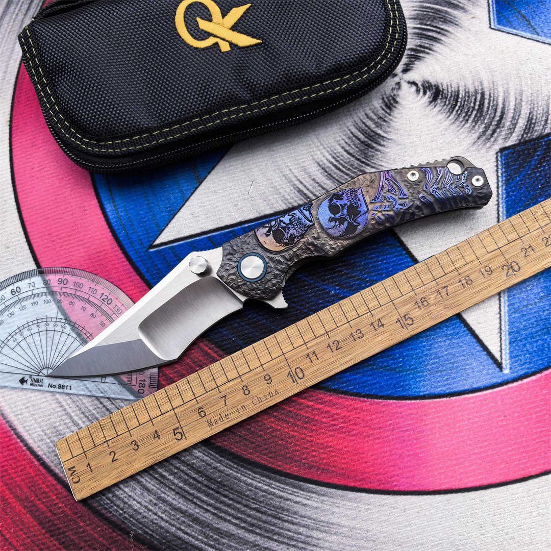 QK Folding Knife VG10 Steel Titanium Alloy Carving Handle Camping Outdoor Survival Fishing EDC Hunting Defense Tool — Titanium EDC, Titanium handle