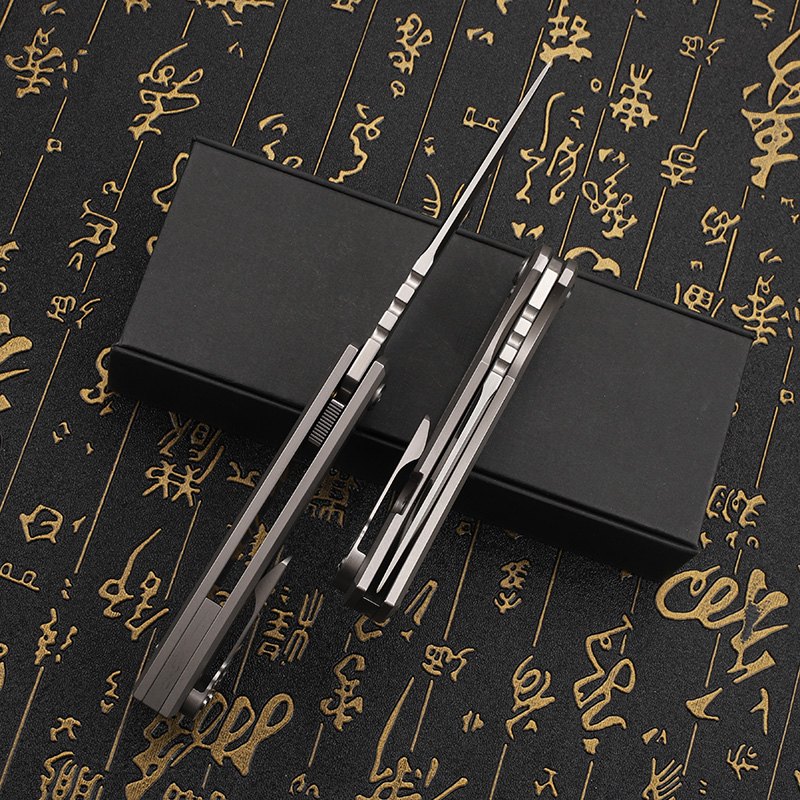 D2 steel blade, titanium alloy handle, folding knife, outdoor hunting, self-defense, camping, survival, cutting, portable knife — Titanium EDC, Titanium handle — capture 3