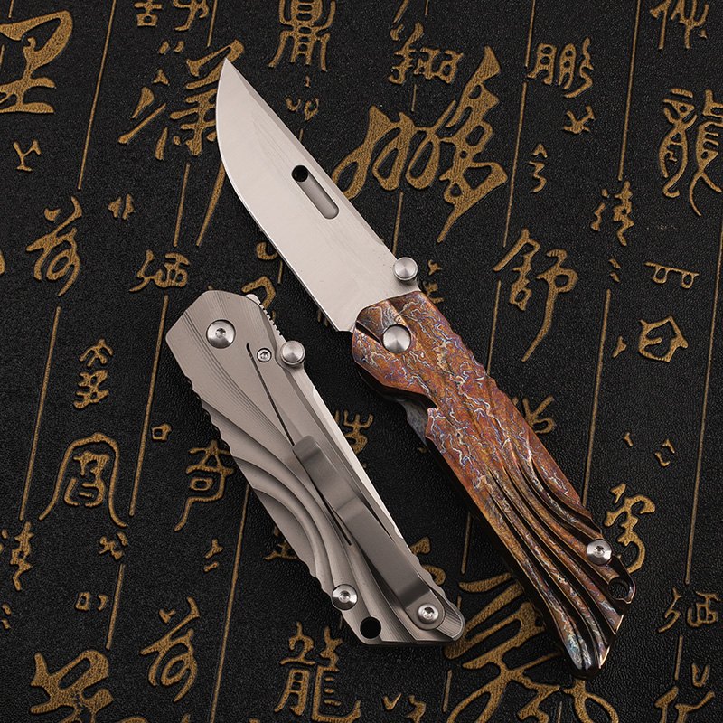VG10 Steel Folding Knife with Titanium Alloy Handle Portable EDC Outdoor Camping Practical Cutting Tool — Titanium EDC, Titanium handle — capture 3