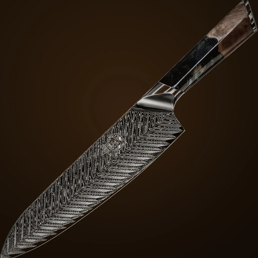 Mitsumoto Sakari VG-10 Santoku — Damascus, Damascus steel