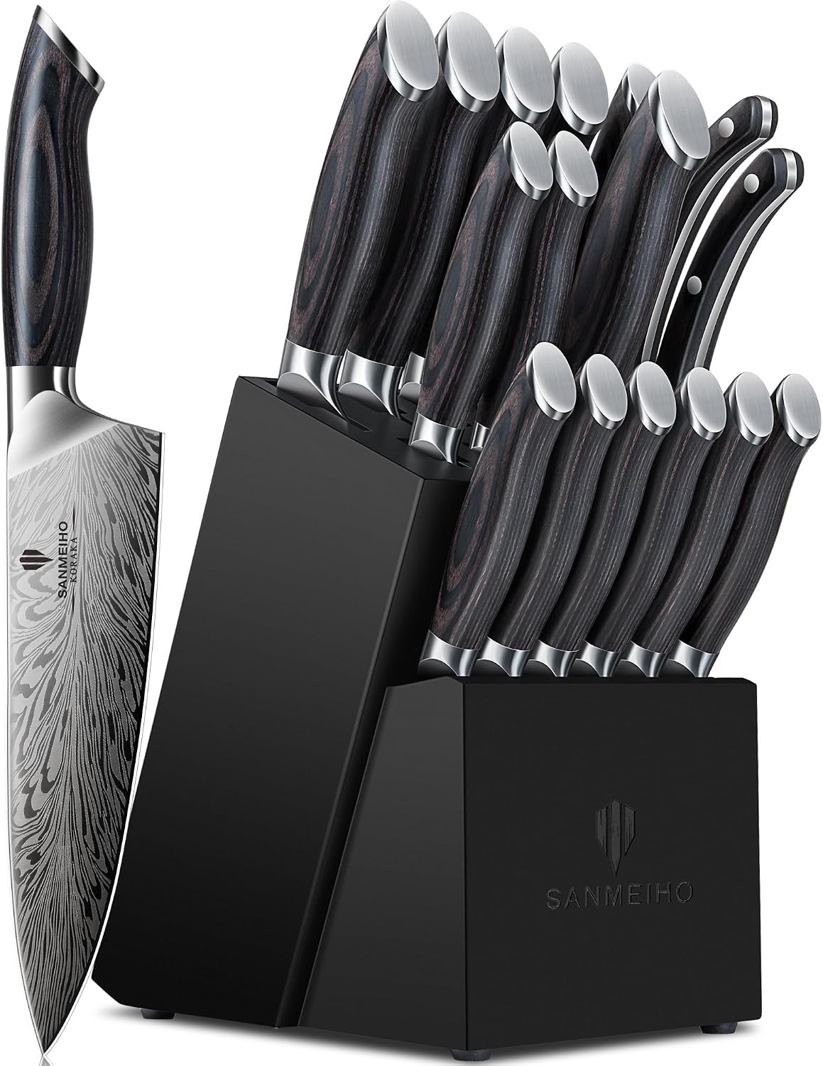 SANMEIHO 16PCS Knife Set with Block, Chef Knife Block Set — Kitchen, Premium steel