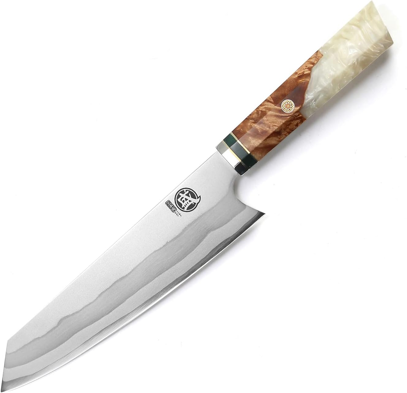 MITSUMOTO SAKARI 8" 440C Damascus Chef Knife, White Handle, Japanese Knife, Wooden Box — Damascus, Damascus steel