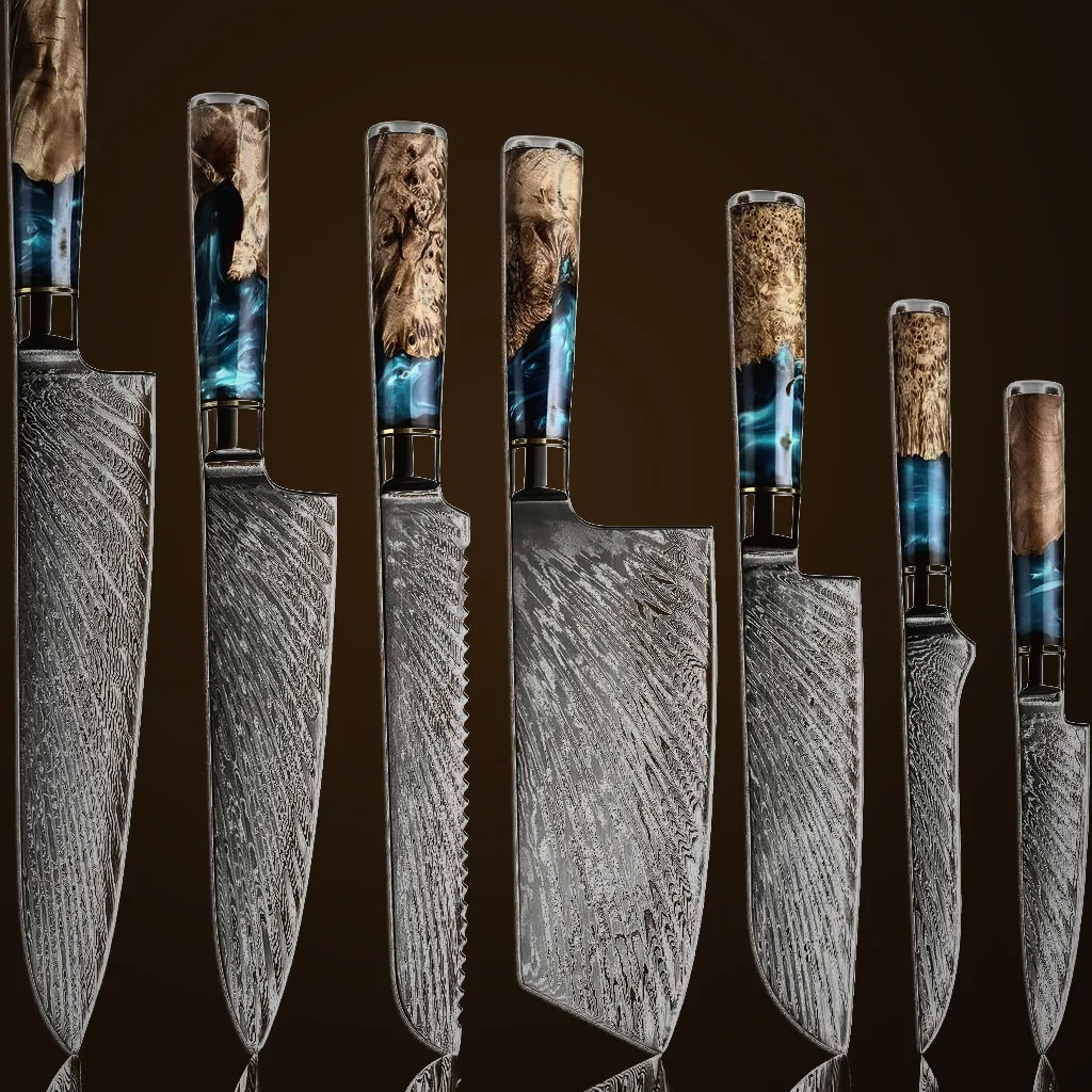Senken 7-piece VG-10 Tsunami Kitchen Knife Set — Damascus, Damascus steel