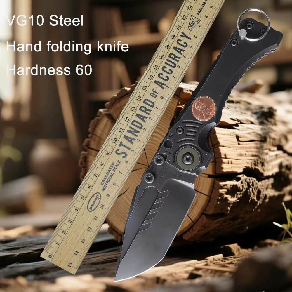 Heavy-duty folding knife, titanium alloy handle, camping survival knife, ideal outdoor knife made of VG10 steel. — Titanium EDC, Titanium handle
