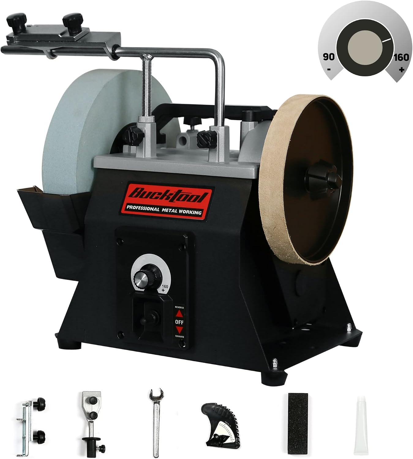 BUCKTOOL 10-Inch Variable Speed Wet Sharpening System, 1.2-Amp Two-Direction Water Cooled Wet Stone Grinder 90-160RPM, Wet Bench Grinder for Knife, Chisel, Knife, Axe, SCM8103 — Knife Making, Wet stone grinder
