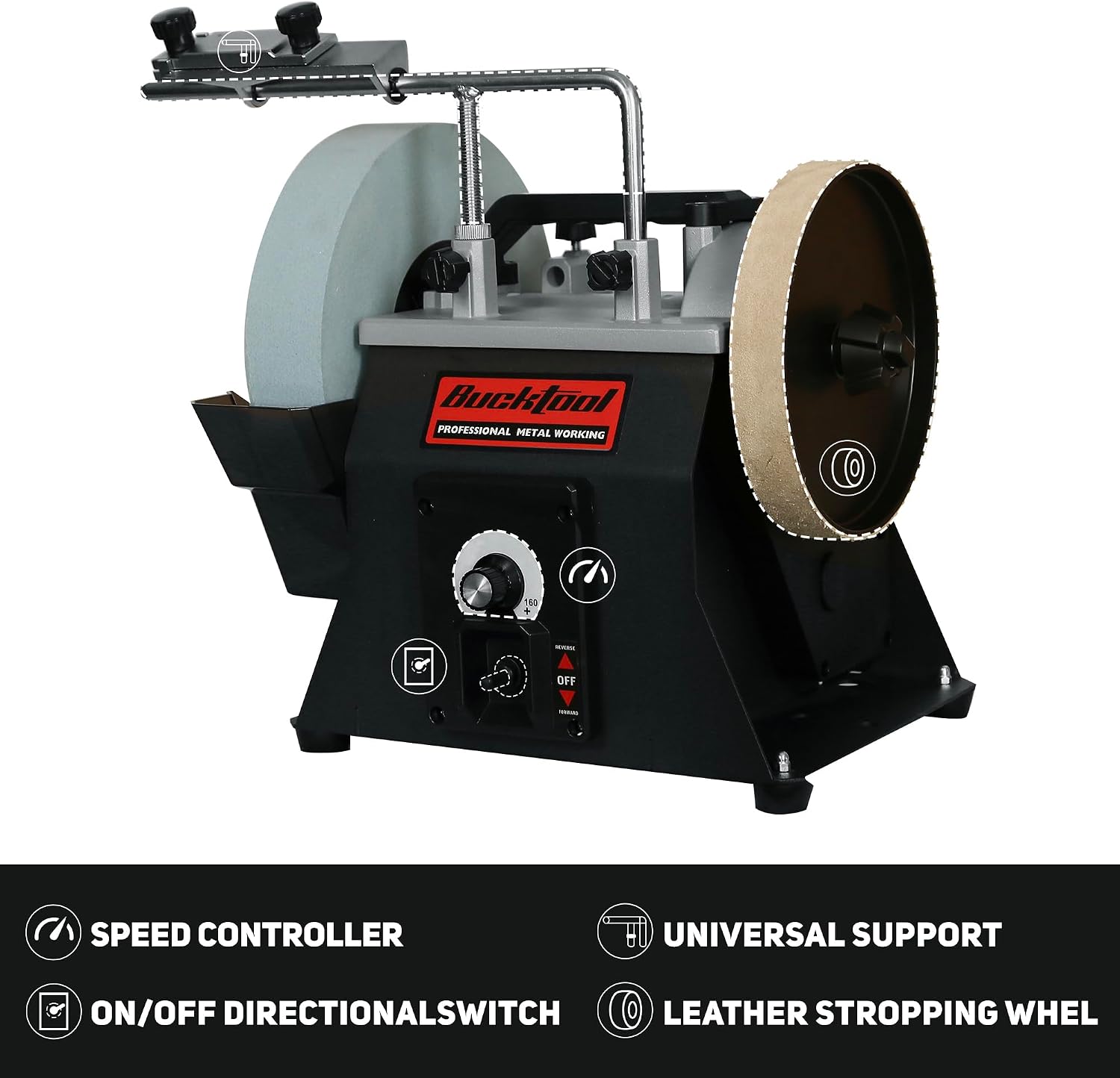 BUCKTOOL 10-Inch Variable Speed Wet Sharpening System, 1.2-Amp Two-Direction Water Cooled Wet Stone Grinder 90-160RPM, Wet Bench Grinder for Knife, Chisel, Knife, Axe, SCM8103 — Knife Making, Wet stone grinder — capture 3
