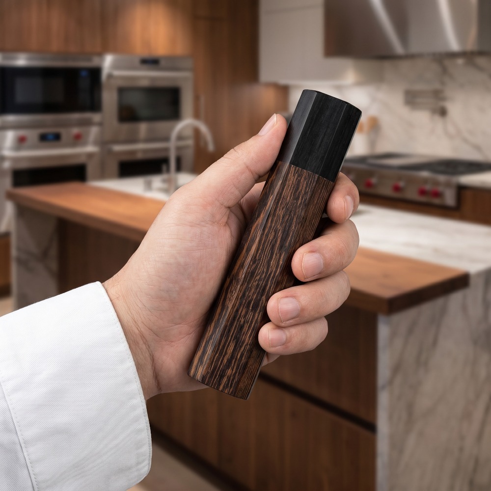 Handmade Octagonal Wenge Ebony Spliced Wood Knife Handle, Replacement Grip for Japanese Kitchen Chef Knives DIY Making — Knife Making, Wenge & ebony wood
