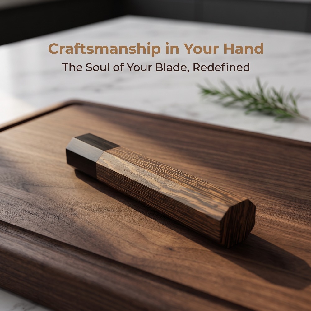 Handmade Octagonal Wenge Ebony Spliced Wood Knife Handle, Replacement Grip for Japanese Kitchen Chef Knives DIY Making — Knife Making, Wenge & ebony wood — capture 2