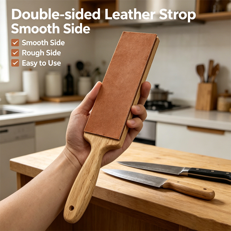 315mm Double-sided Polishing Leather Honing Strop New Knife Sharpener with Aluminum Base Wooden Handle Blade Polishing Tool — Knife Making, Leather honing strop