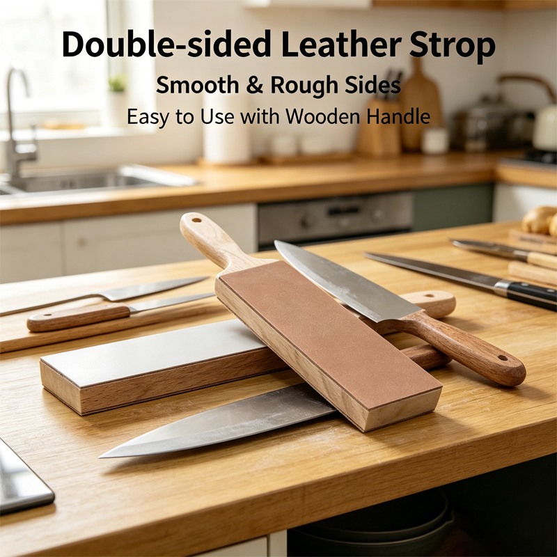315mm Double-sided Polishing Leather Honing Strop New Knife Sharpener with Aluminum Base Wooden Handle Blade Polishing Tool — Knife Making, Leather honing strop — capture 2