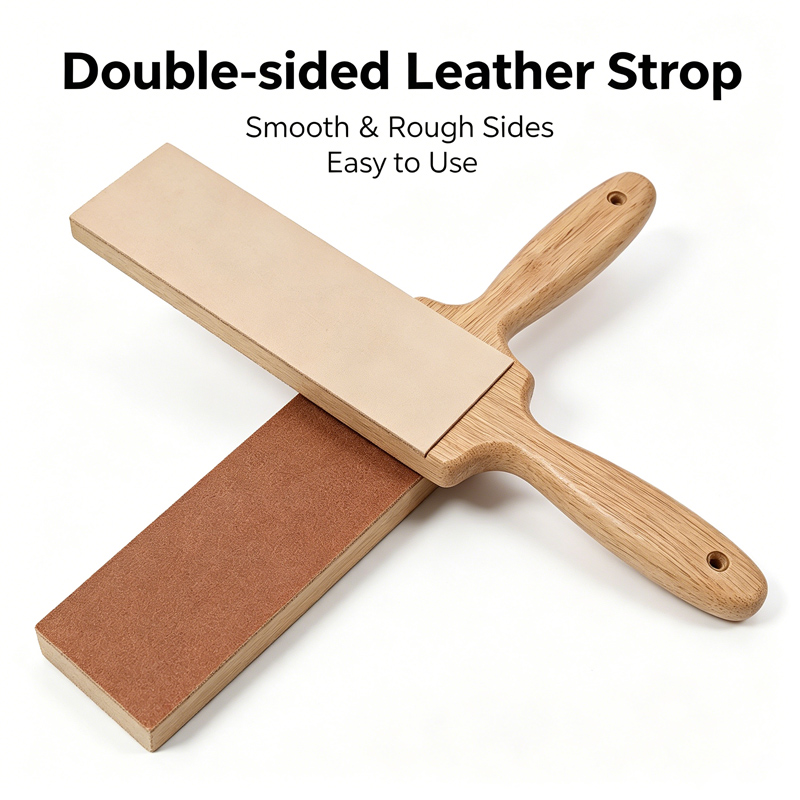 315mm Double-sided Polishing Leather Honing Strop New Knife Sharpener with Aluminum Base Wooden Handle Blade Polishing Tool — Knife Making, Leather honing strop — capture 3
