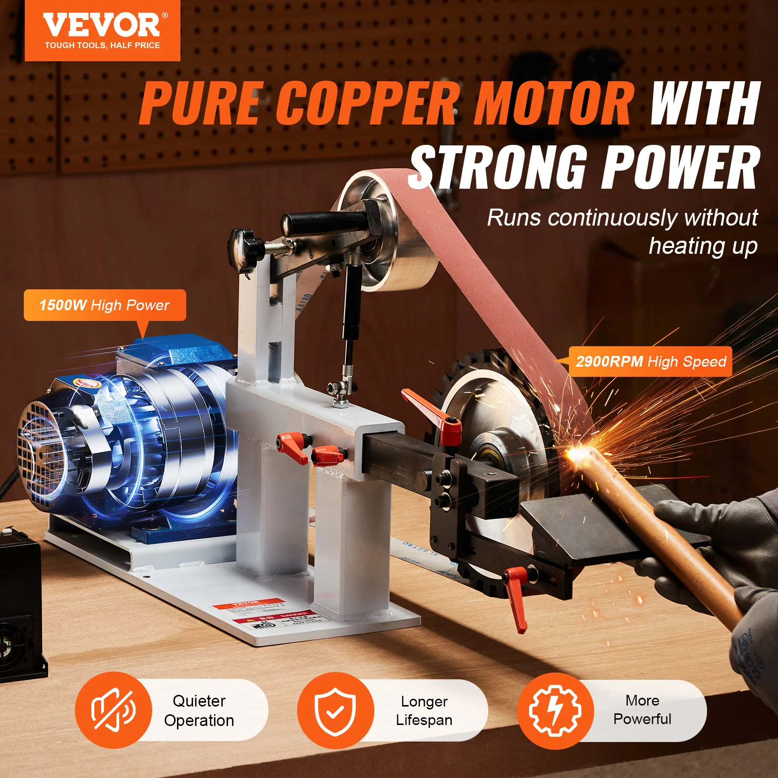 SucceBuy Belt Grinder Sander 72 x 2-Inch Variable Speed Polisher 1500W Polishing Grinding Machine for Metalworking Knife Making — Knife Making, 2x72 belt grinder — capture 2