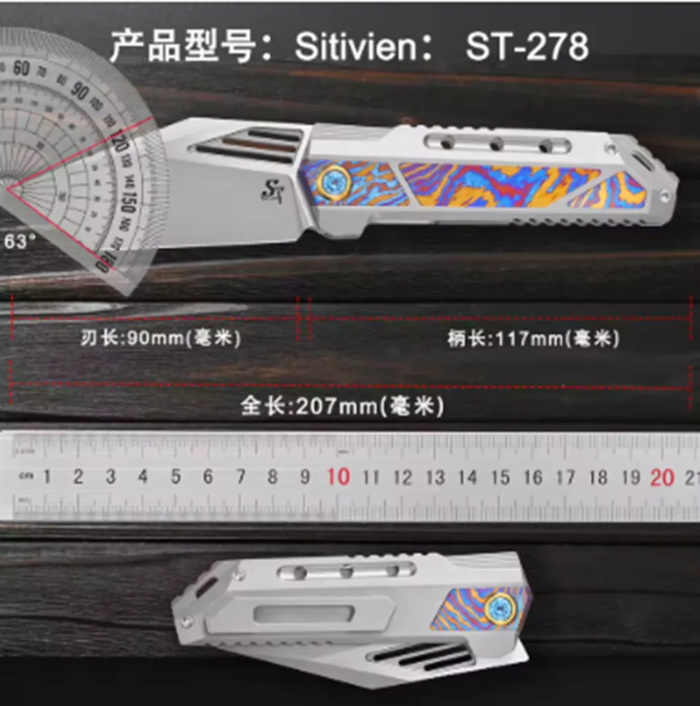 Sitivien ST278 S90V folding knife — Titanium EDC, Titanium handle — capture 3