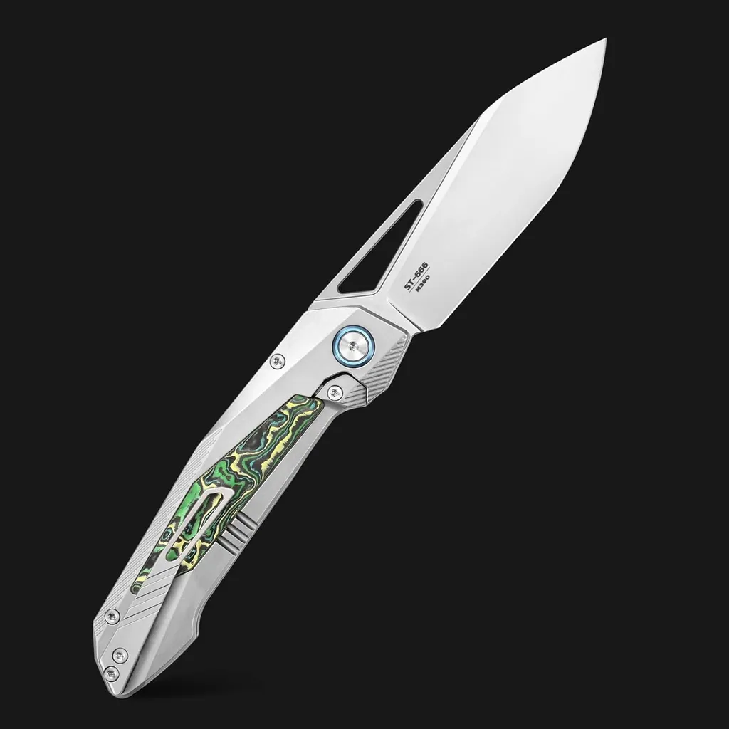 Sitivien ST666 M390 folding knife — Titanium EDC, Carbon fiber