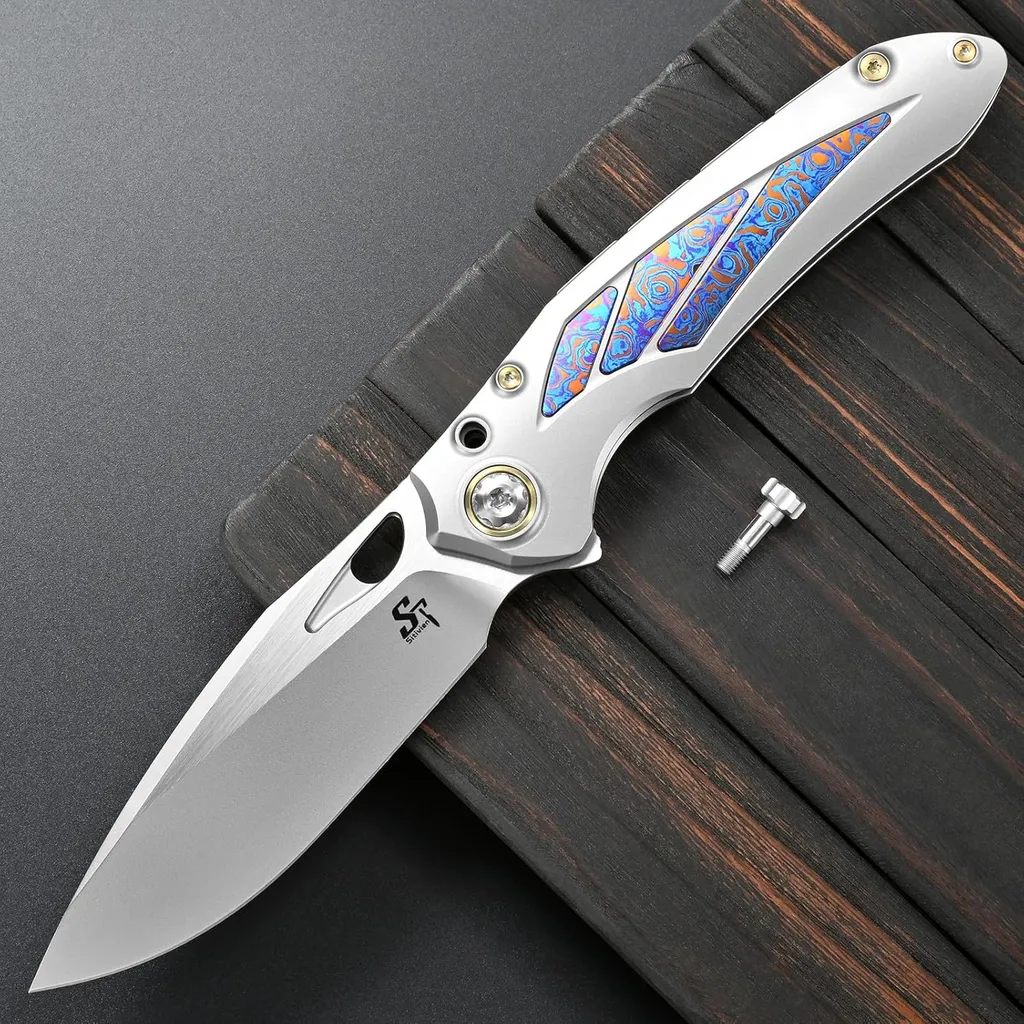 Sitivien ST888 M390 folding knife — Titanium EDC, Titanium handle