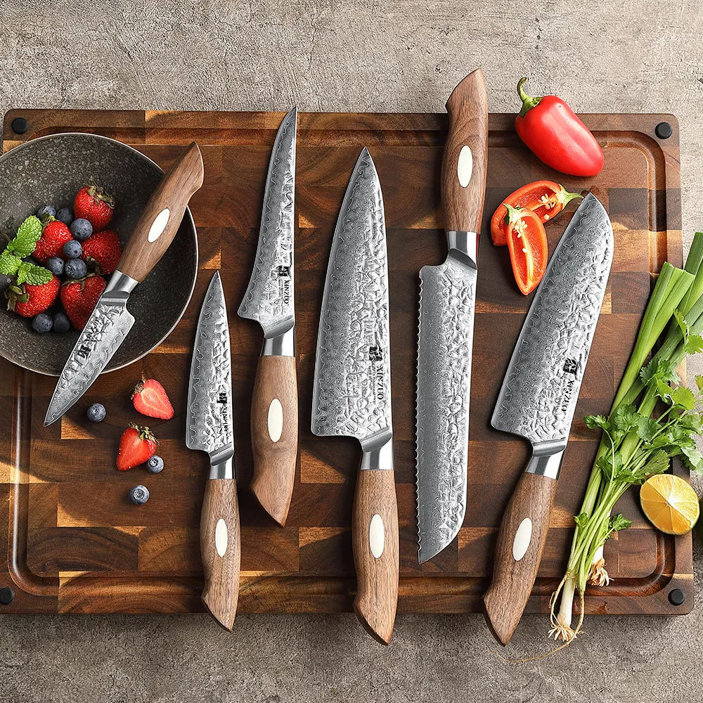 Xinzuo AUS-10 kitchen knife set — Damascus, Damascus steel