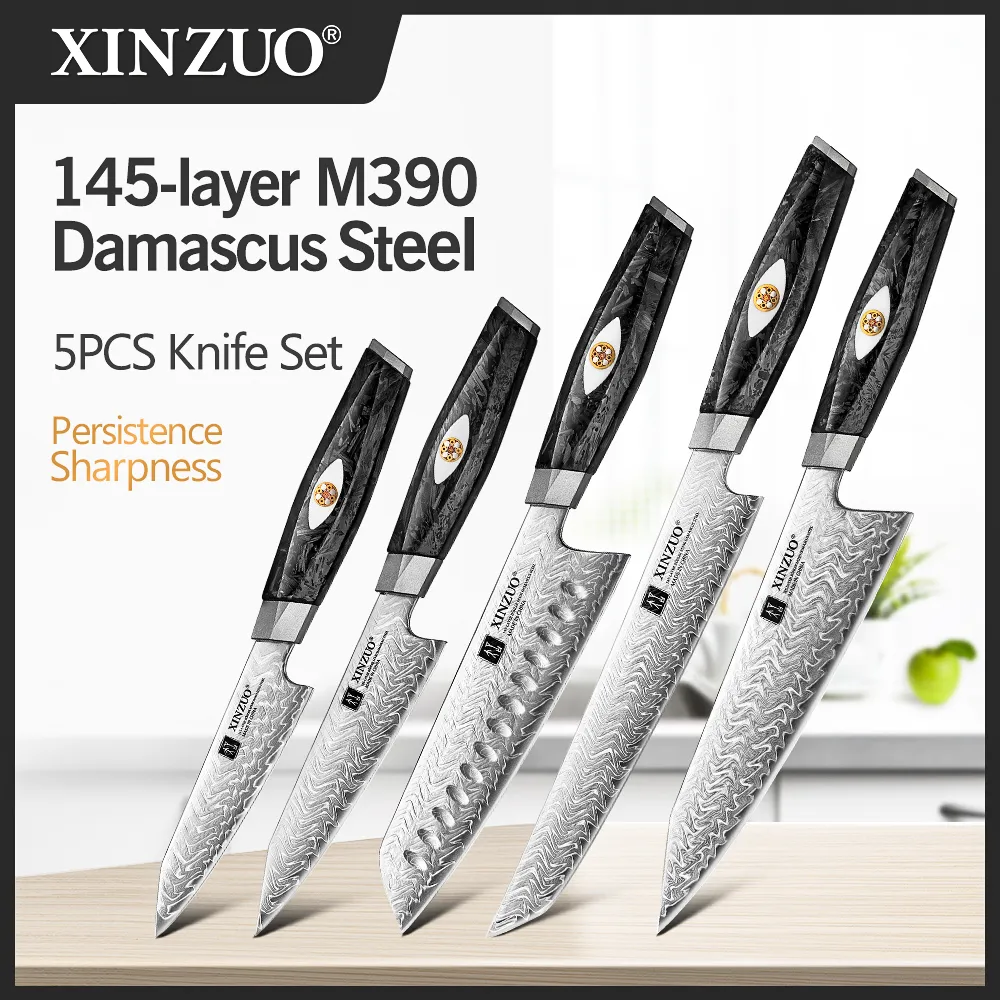 Xinzuo kitchen knife set · 192 — Damascus, Damascus steel