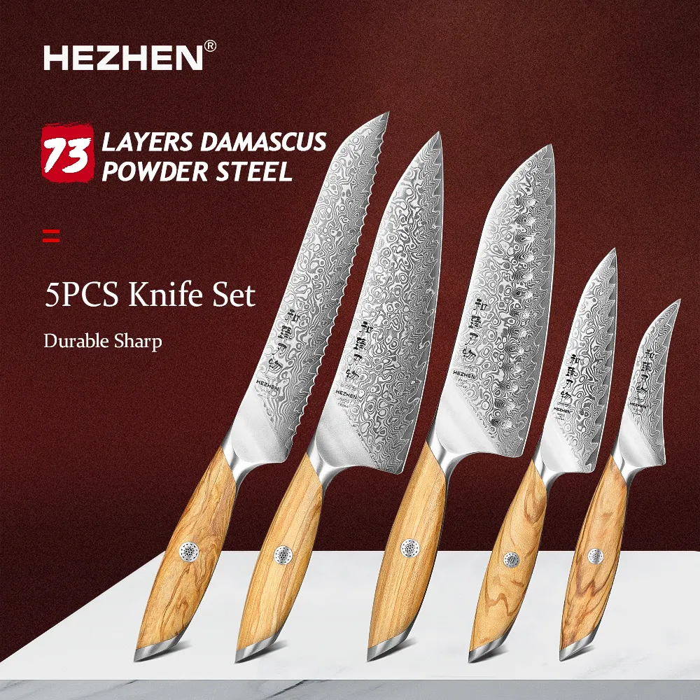 Hezhen kitchen knife set — Damascus, Damascus steel