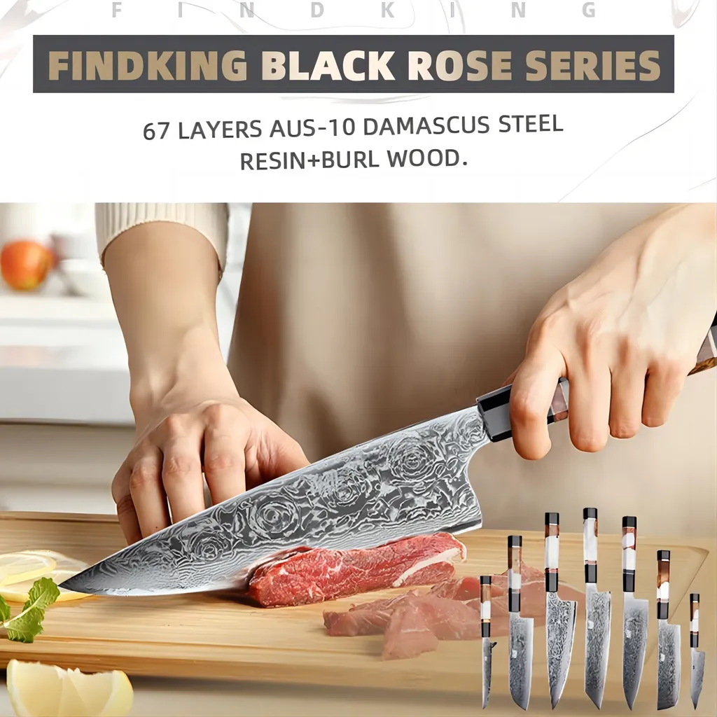 Findking kitchen knife set — Damascus, Damascus steel