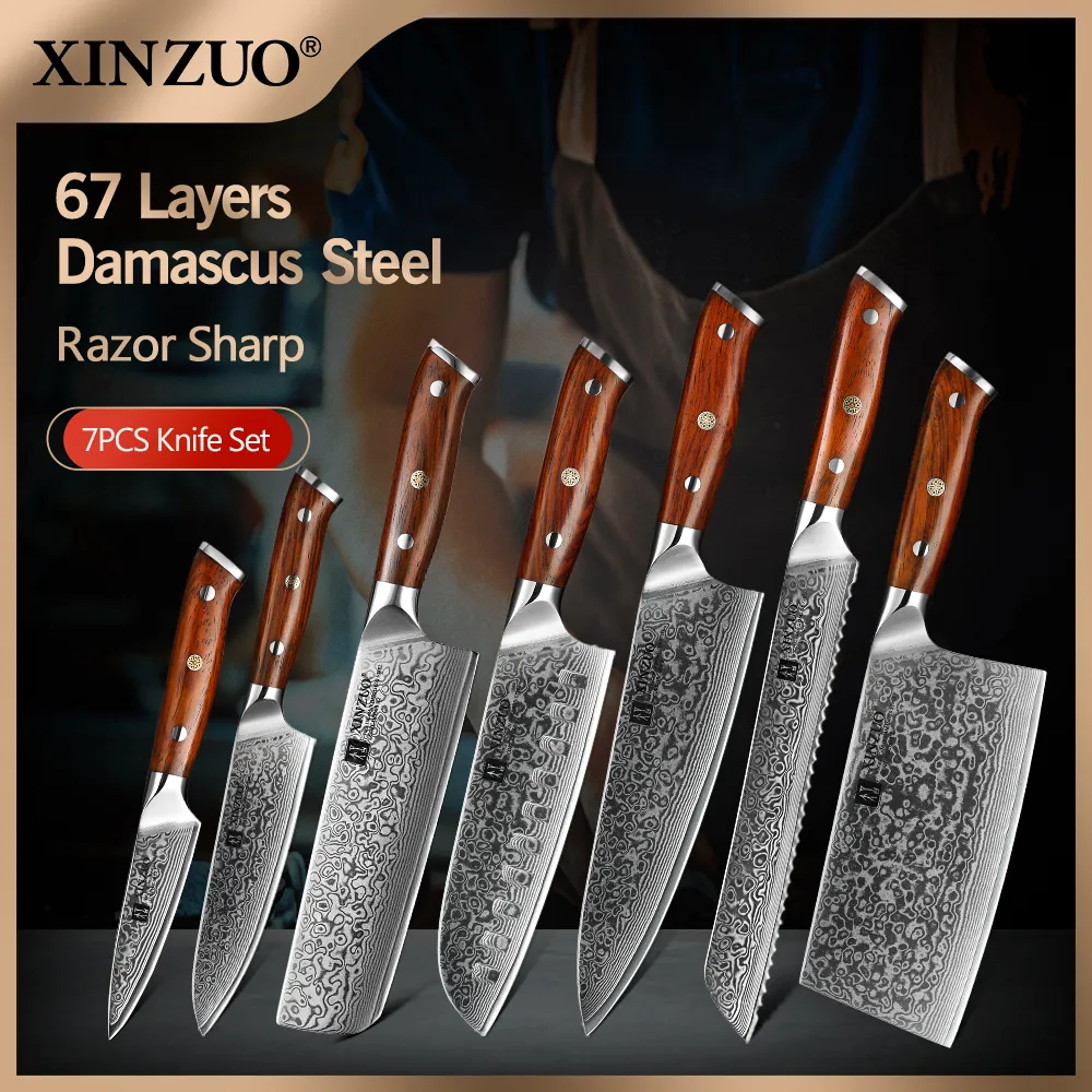 Xinzuo VG-10 kitchen knife set · 199 — Damascus, Damascus steel