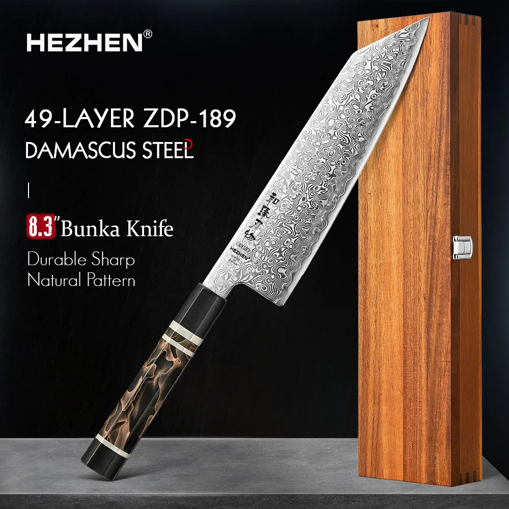 Hezhen ZDP-189 kiritsuke — Damascus, Damascus steel