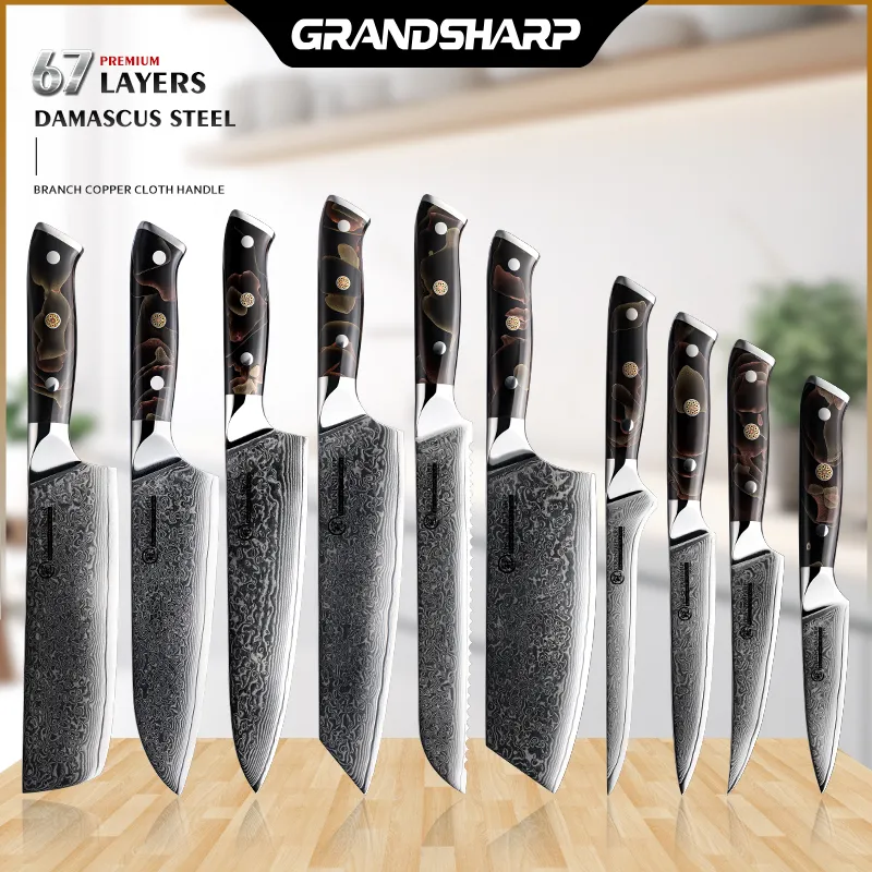 Grandsharp 10Cr15 kitchen knife set — Damascus, Damascus steel