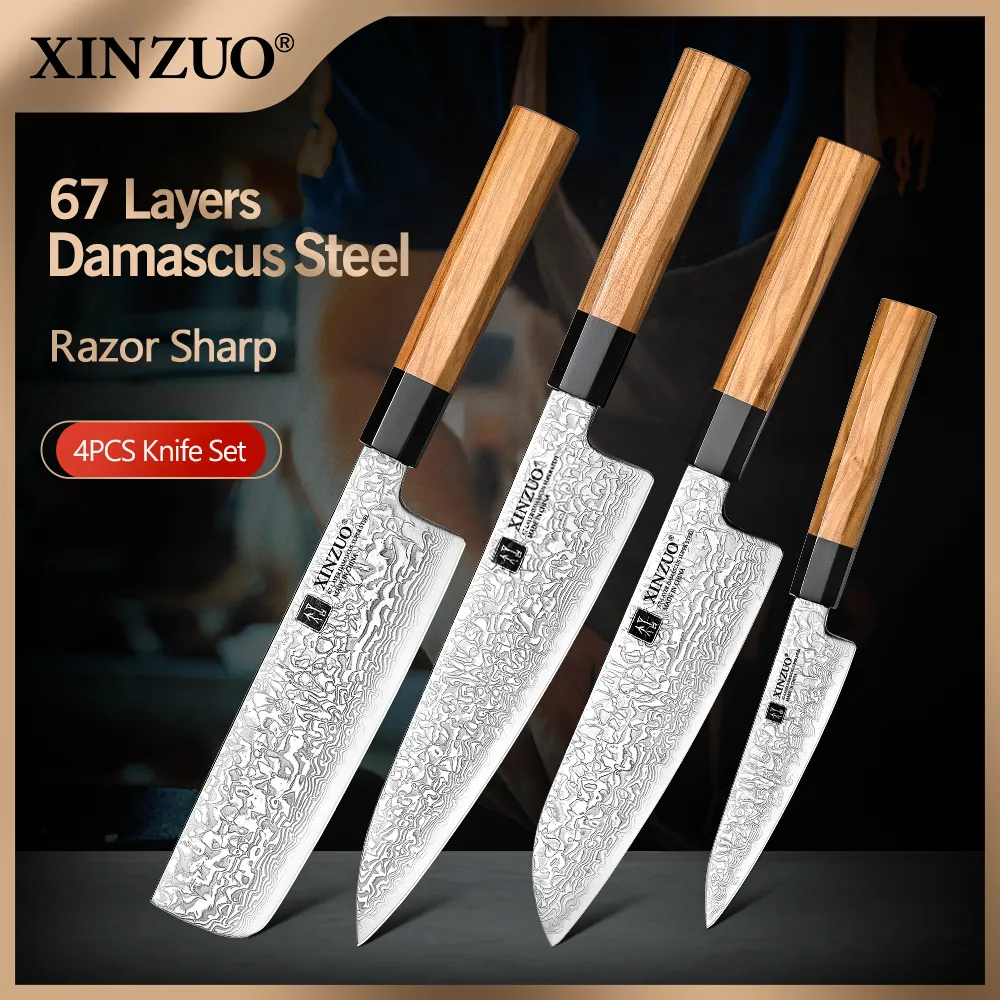 Xinzuo 10Cr15 kitchen knife set — Damascus, Damascus steel