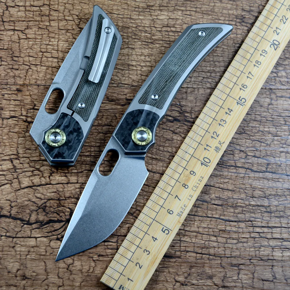 Twosun TS142 M390 folding knife — Titanium EDC, Micarta handle