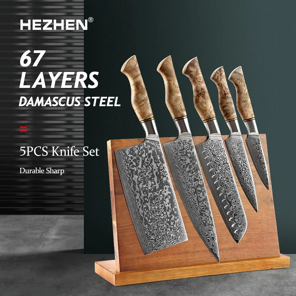 Hezhen 6-piece Damascus knife set — Damascus, Damascus steel
