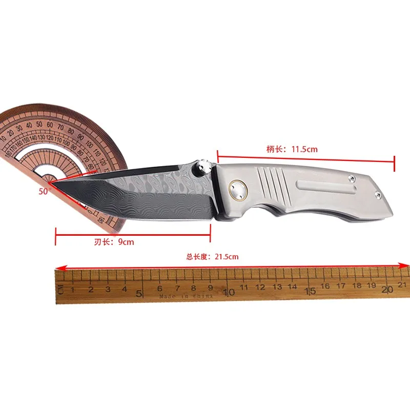 DLC VG-10 titanium folder — Titanium EDC, Damascus steel