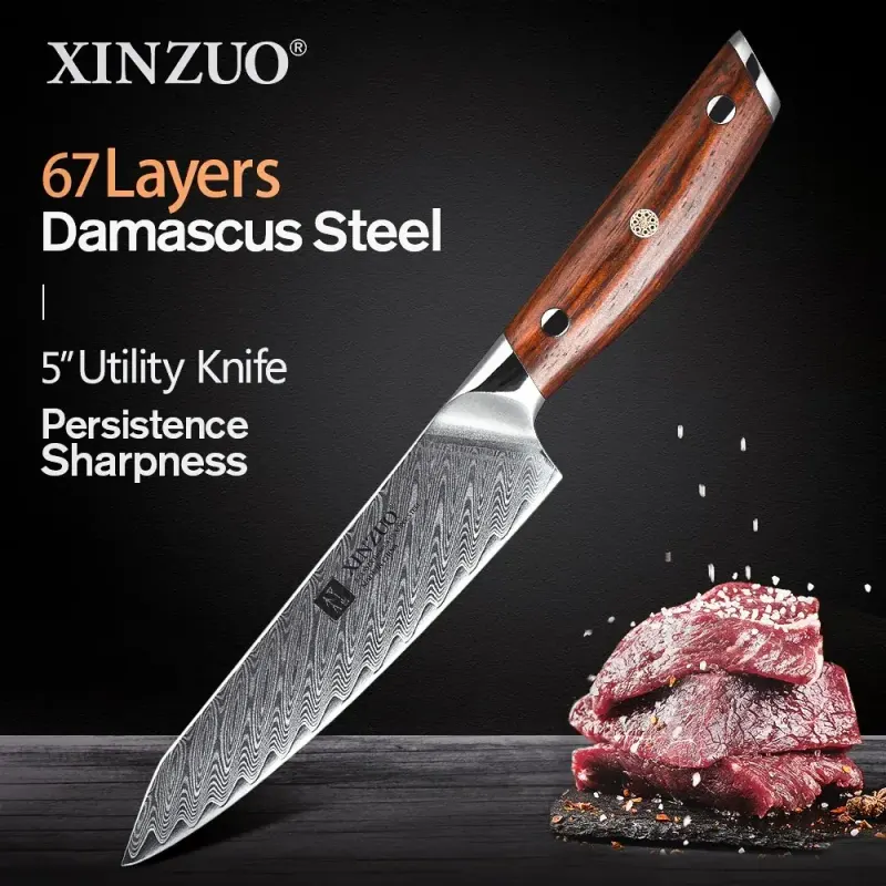 Xinzuo 5" Damascus utility — Damascus, Damascus steel Xinzuo 5" Damascus utility — Damascus, Damascus steel