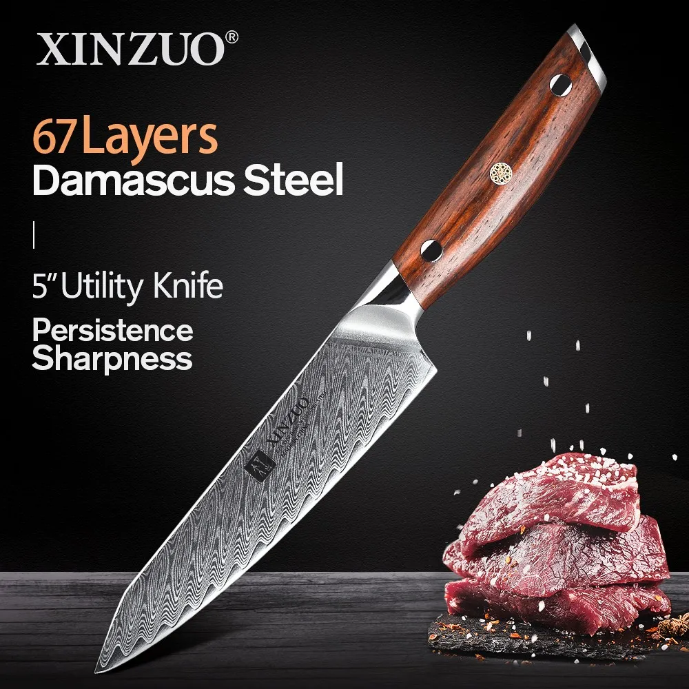 Xinzuo 5" Damascus utility — Damascus, Damascus steel
