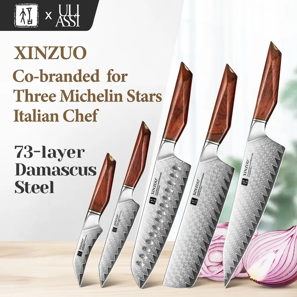 Xinzuo Michelin 5-piece set — Damascus, Powder steel steel Xinzuo Michelin 5-piece set — Damascus, Powder steel steel