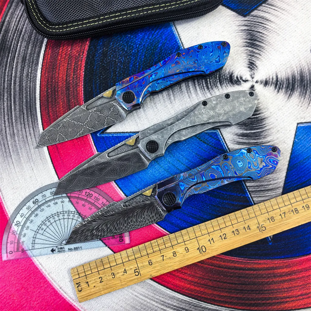 Damascus horse-handle folder — Titanium EDC, Damascus steel